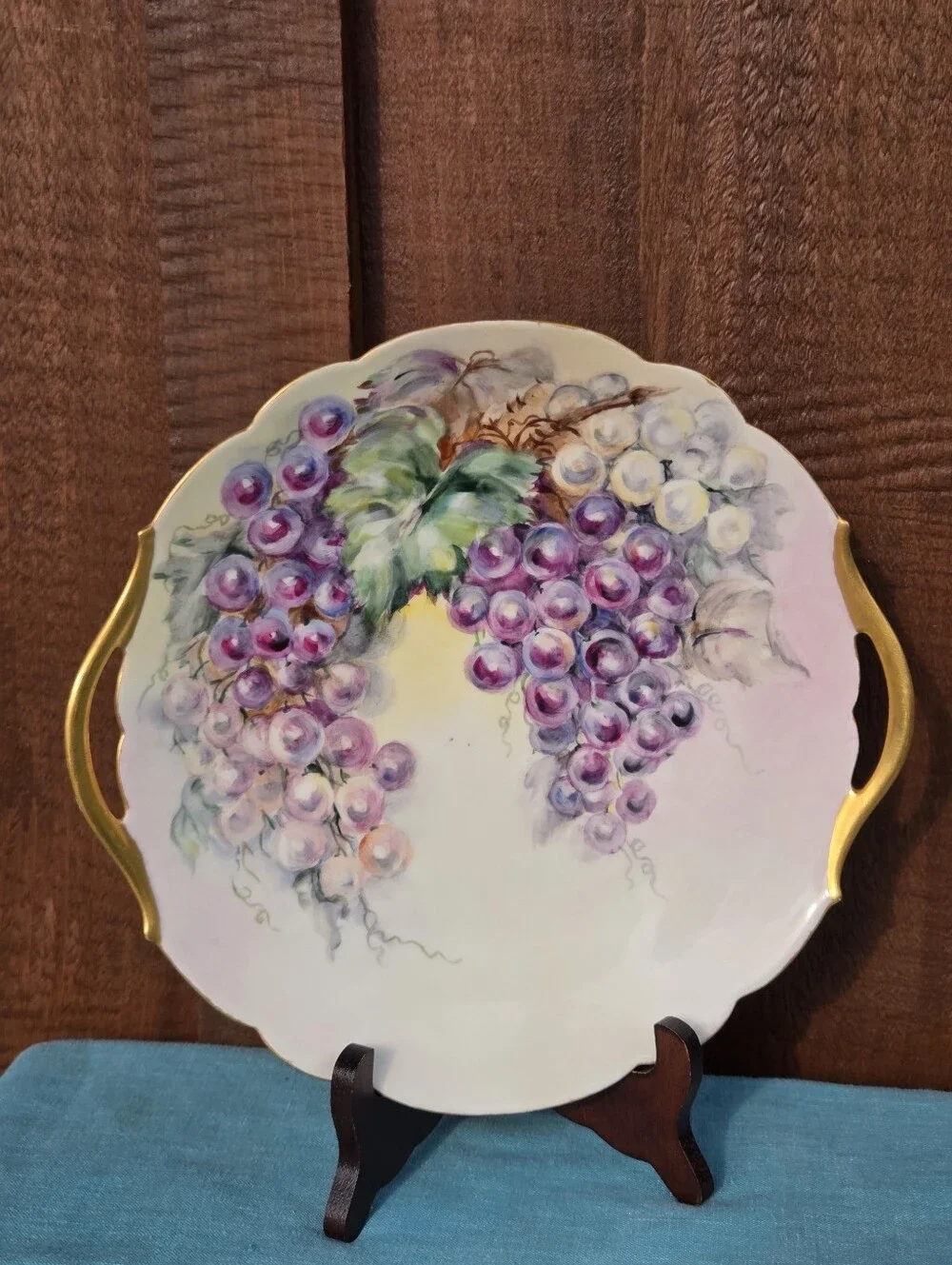 T&V Limoges France Vintage Hand  Painted Grapes Tray Plate